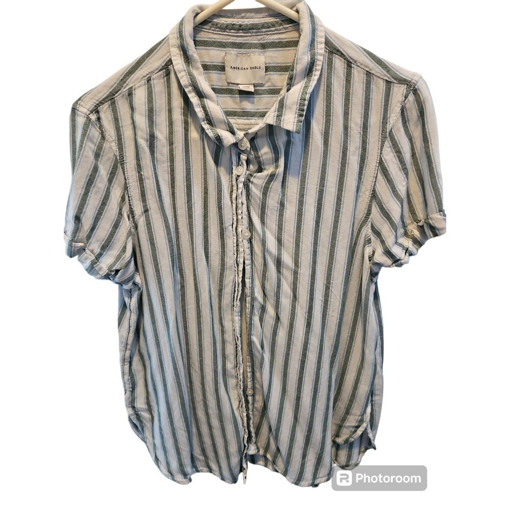 American Eagle striped oversized slouchy button front shirt women's sz M